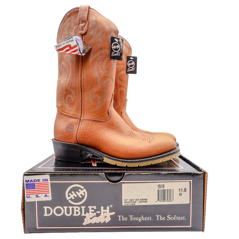 Double-H 12" AG7 Ice Work Western Boots Mens 11 D Ochre Leather NWT Made in USA
